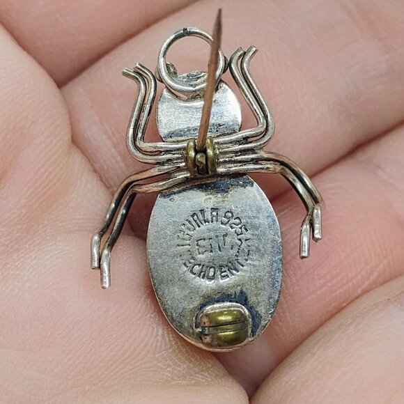 Vtg Iguala EML Mexico 925 Sterling Silver Spider Bug Brooch Pin Black Obsidian - Picture 8 of 10